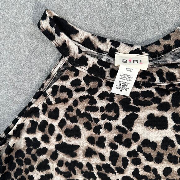 BIBI Leopard Print Halter Tank Top Women's Medium Sleeveless Black Brown Stretch - Picture 2 of 5